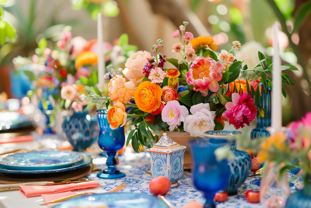 A bright and colorful Greek- summer inspired tablescape for an al fresco lunch to inspire the feeling of travel without leaving home