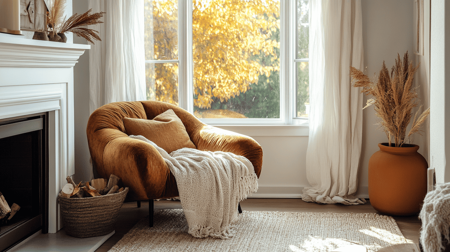 organic modern reading nook decorated for Fall